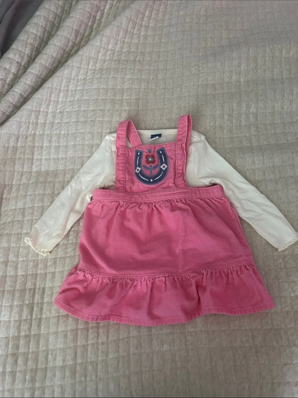 Old Navy Pink Corduroy Horseshoe Dress with Cream Top